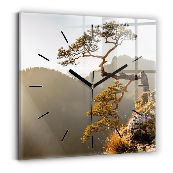 Reloj de pared cuadrado Árbol en la montaña