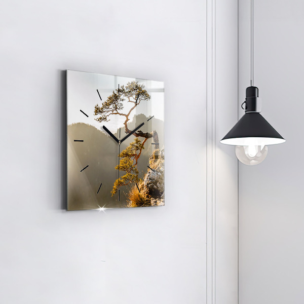 Reloj de pared cuadrado Árbol en la montaña