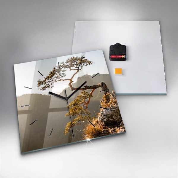 Reloj de pared cuadrado Árbol en la montaña