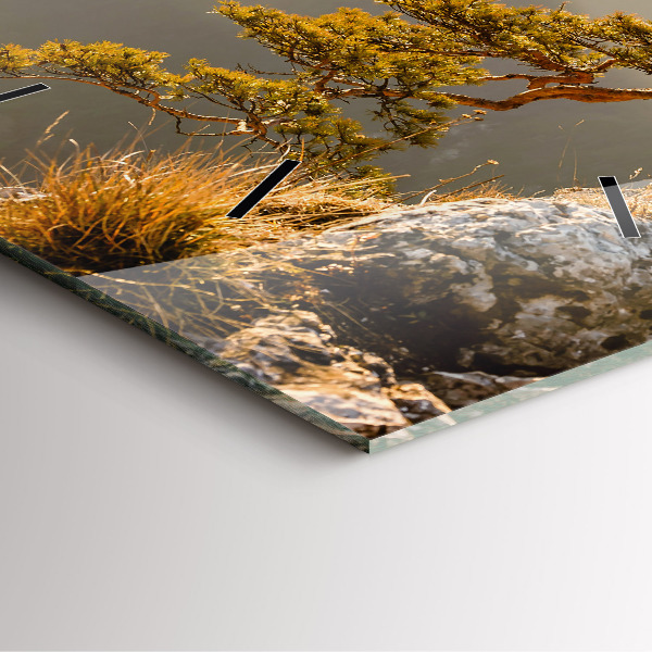 Reloj de pared cuadrado Árbol en la montaña