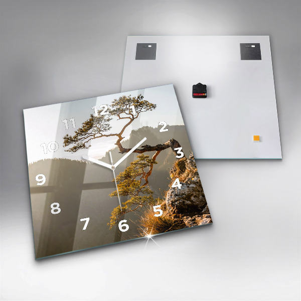 Reloj de pared cuadrado Árbol en la montaña