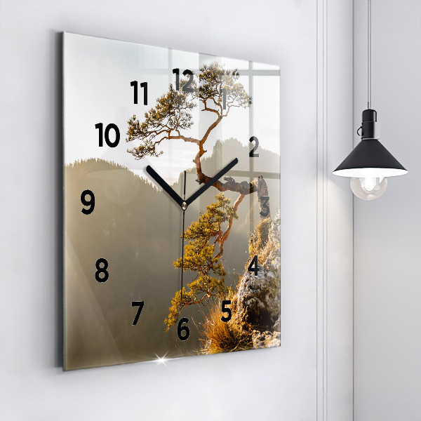 Reloj de pared cuadrado Árbol en la montaña