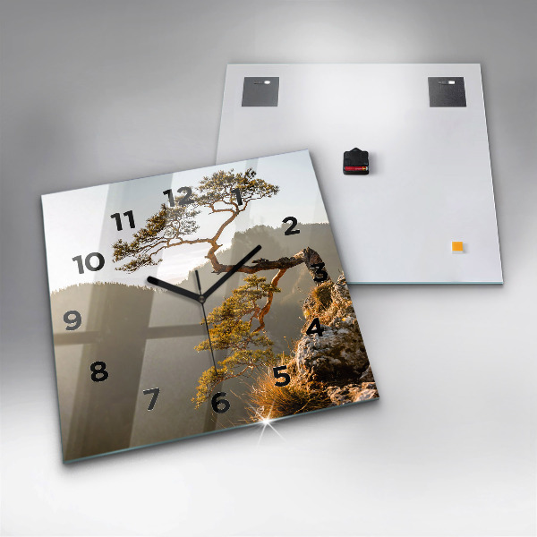 Reloj de pared cuadrado Árbol en la montaña