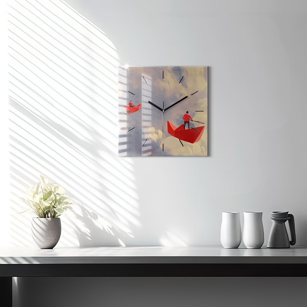 Reloj de pared cuadrado Barcos de papel