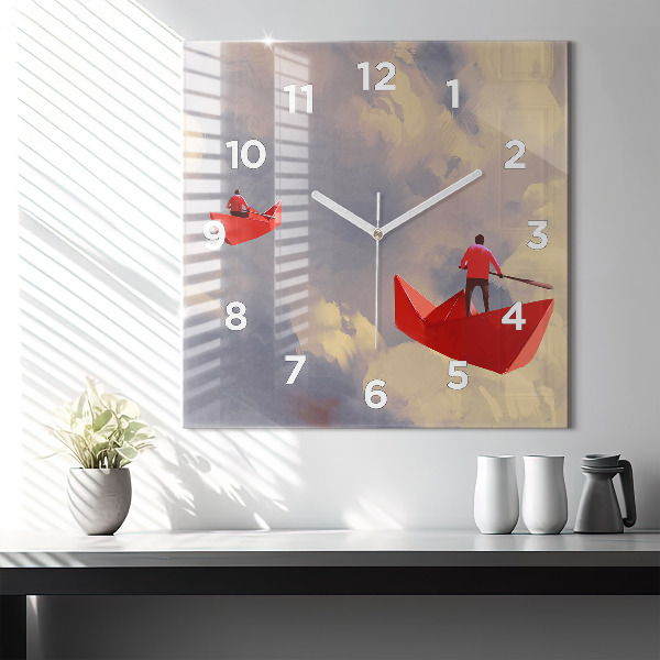 Reloj de pared cuadrado Barcos de papel