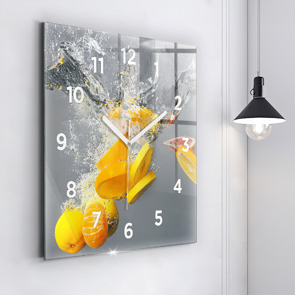 Reloj de pared cuadrado Cítricos en agua