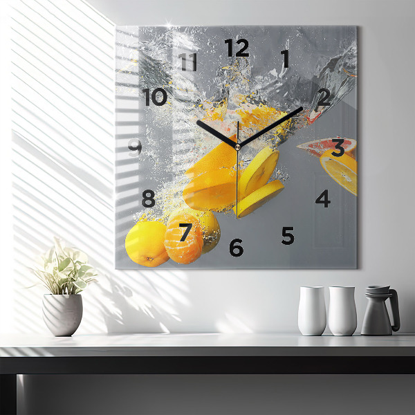Reloj de pared cuadrado Cítricos en agua