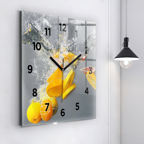 Reloj de pared cuadrado Cítricos en agua