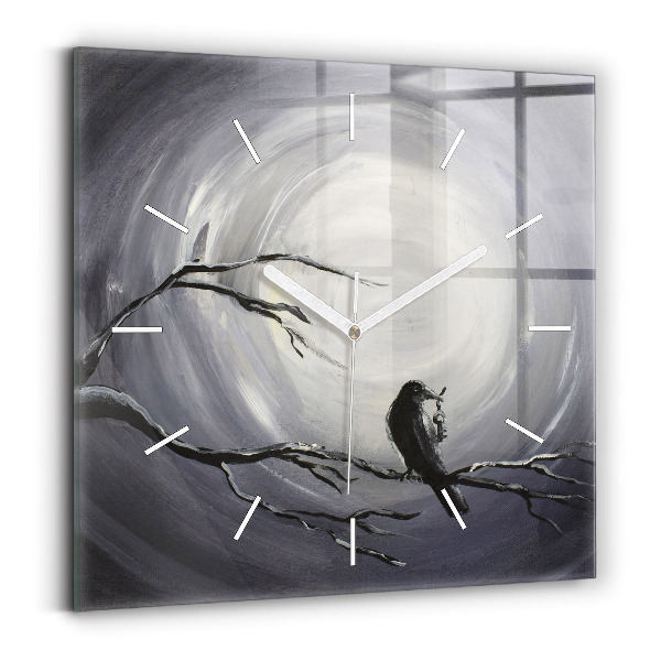 Reloj de pared cuadrado Cuervo a la luz de la luna