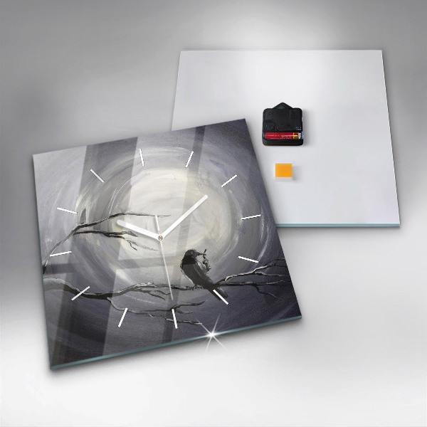 Reloj de pared cuadrado Cuervo a la luz de la luna