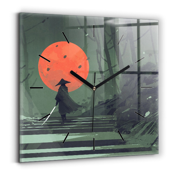 Reloj de pared cuadrado Samurai en el bosque