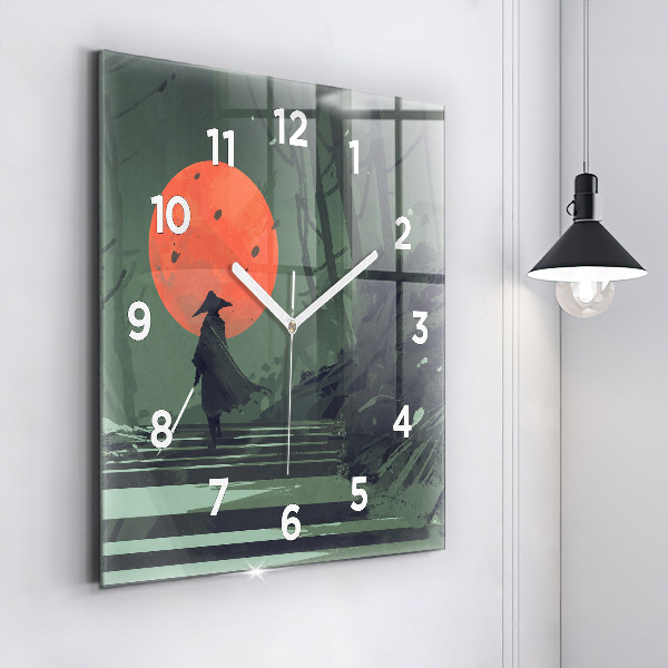 Reloj de pared cuadrado Samurai en el bosque