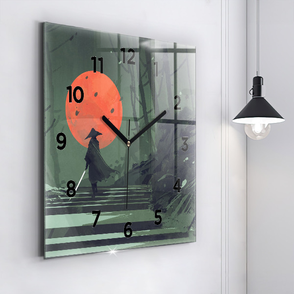 Reloj de pared cuadrado Samurai en el bosque
