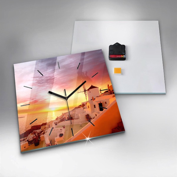 Reloj cuadrado Antiguo molino de viento en Santorini