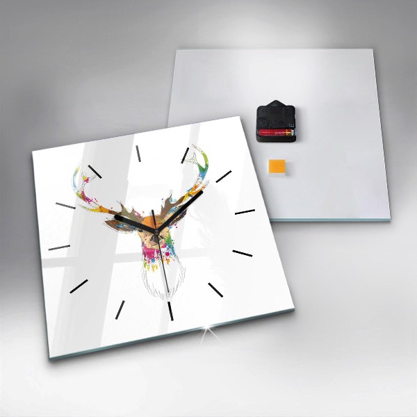 Reloj cuadrado Cabeza de ciervo coloreada
