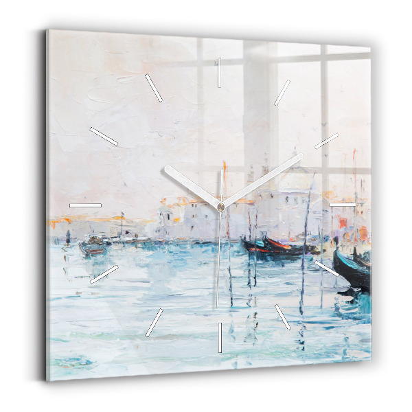 Reloj de pared cuadrado Pintura al óleo yate mar