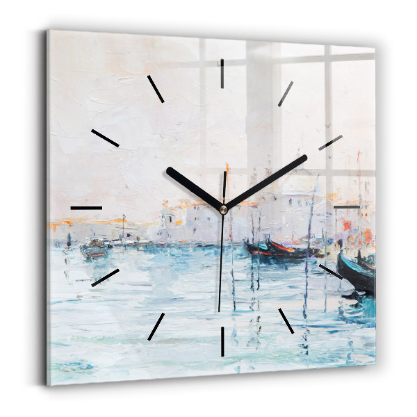 Reloj de pared cuadrado Pintura al óleo yate mar