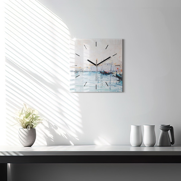 Reloj de pared cuadrado Pintura al óleo yate mar