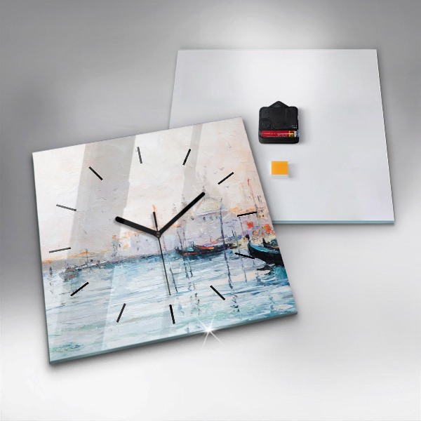 Reloj de pared cuadrado Pintura al óleo yate mar