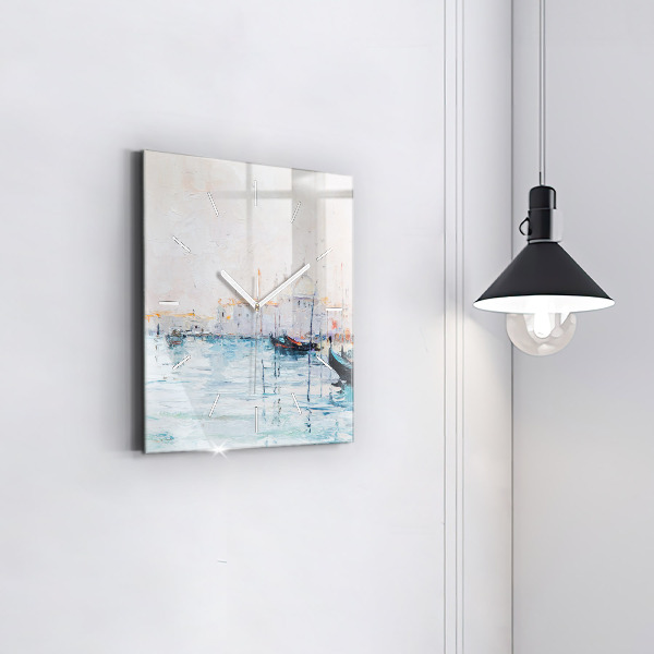 Reloj de pared cuadrado Pintura al óleo yate mar