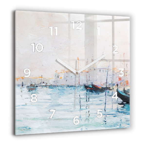 Reloj de pared cuadrado Pintura al óleo yate mar