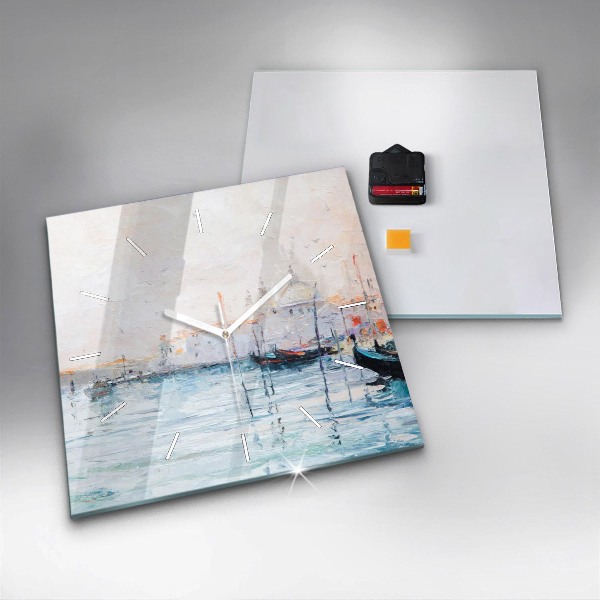 Reloj de pared cuadrado Pintura al óleo yate mar