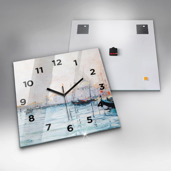 Reloj de pared cuadrado Pintura al óleo yate mar