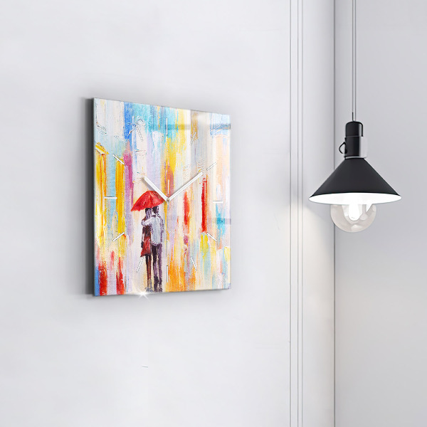 Reloj cuadrado Pareja bajo la lluvia