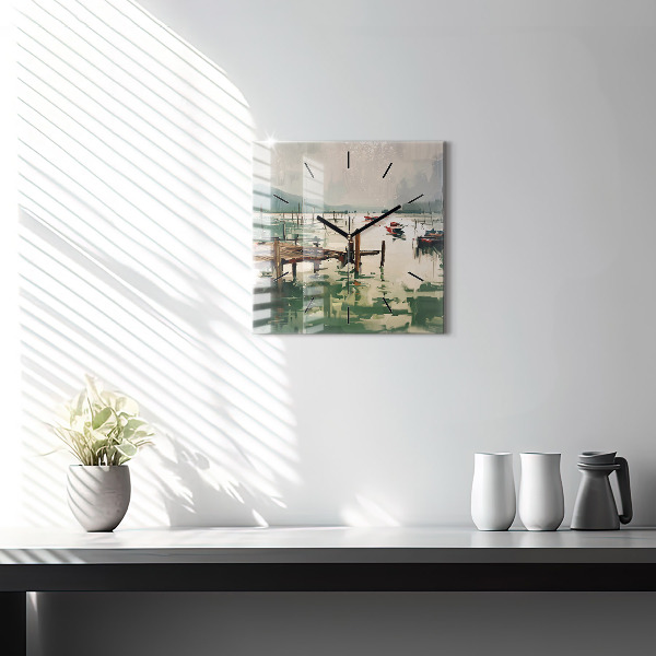 Reloj cuadrado Barcos de pesca en el puerto