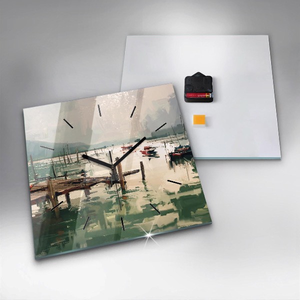 Reloj cuadrado Barcos de pesca en el puerto