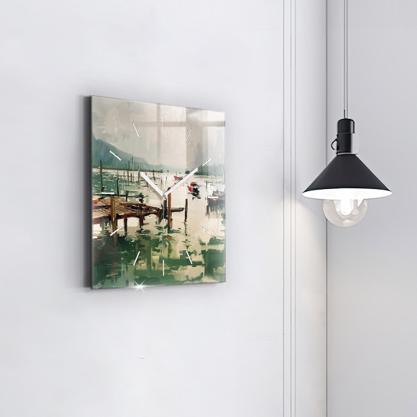 Reloj cuadrado Barcos de pesca en el puerto