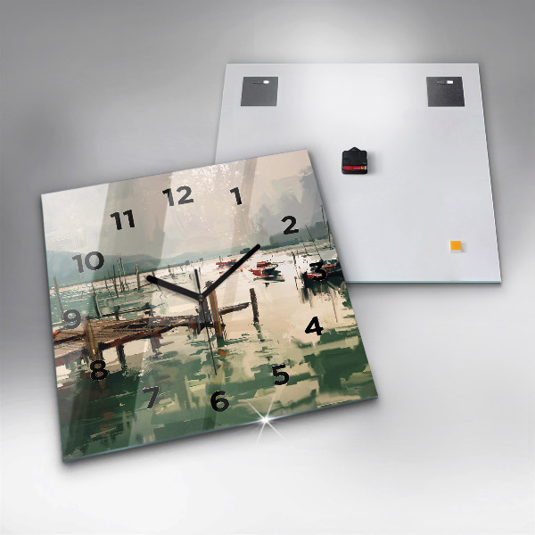 Reloj cuadrado Barcos de pesca en el puerto