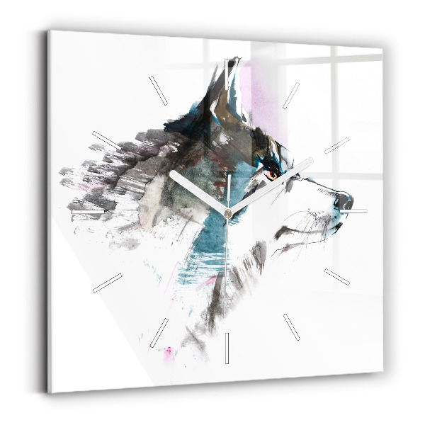 Reloj de pared cuadrado Perfil de un lobo pintado