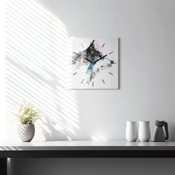 Reloj de pared cuadrado Perfil de un lobo pintado