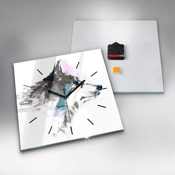 Reloj de pared cuadrado Perfil de un lobo pintado