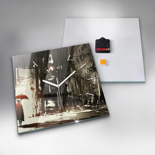 Reloj cuadrado Mujer en una noche lluviosa