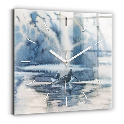 Reloj de pared cuadrado Lago de invierno Barco