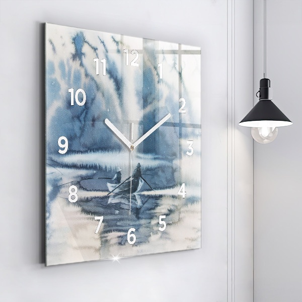 Reloj de pared cuadrado Lago de invierno Barco