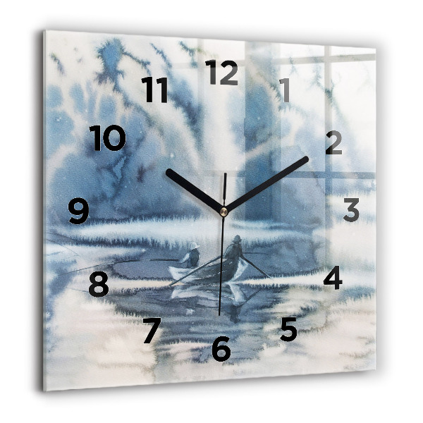 Reloj de pared cuadrado Lago de invierno Barco