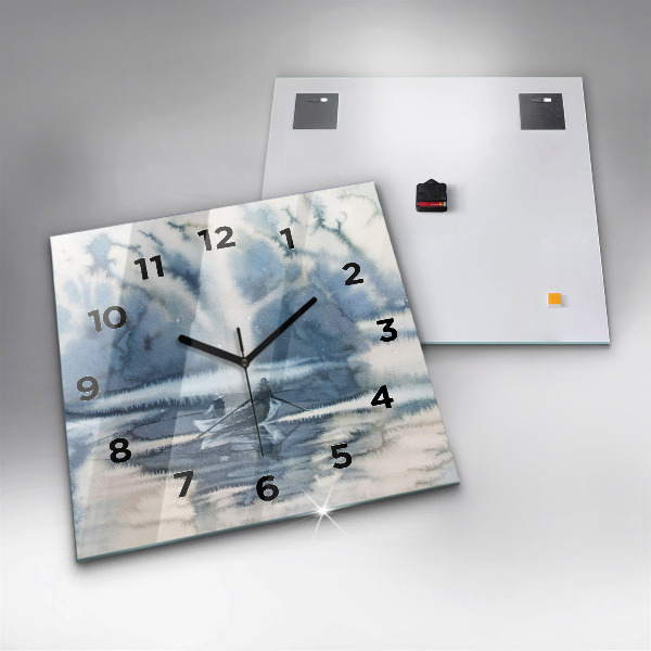 Reloj de pared cuadrado Lago de invierno Barco