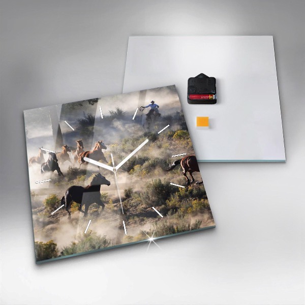 Reloj de pared cuadrado Manada de caballos a toda velocidad