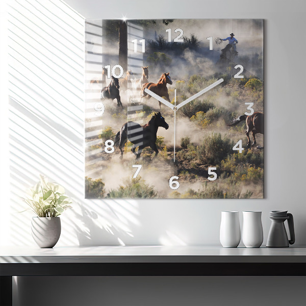 Reloj de pared cuadrado Manada de caballos a toda velocidad