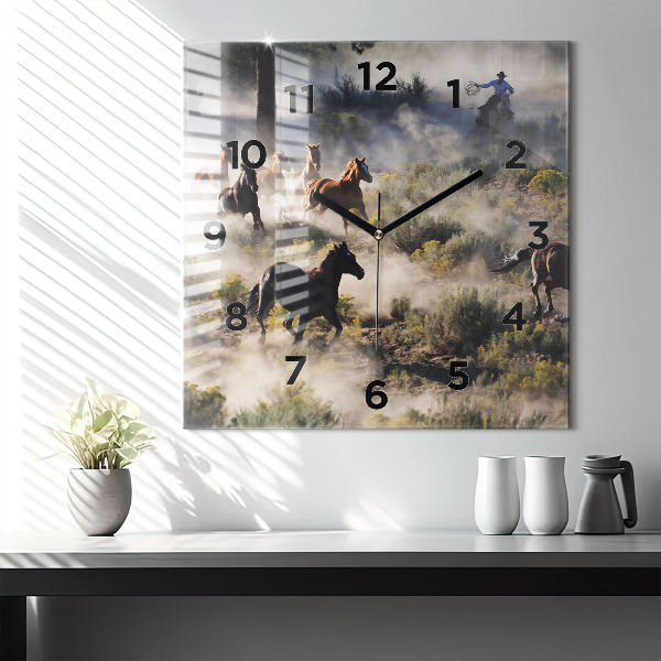 Reloj de pared cuadrado Manada de caballos a toda velocidad