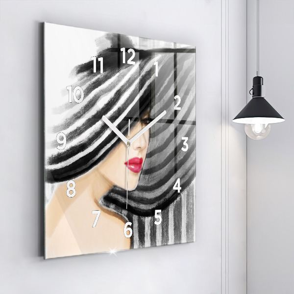 Reloj de pared cuadrado Mujer en blanco y negro