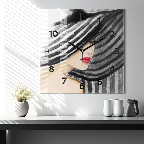 Reloj de pared cuadrado Mujer en blanco y negro