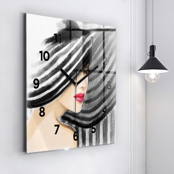 Reloj de pared cuadrado Mujer en blanco y negro
