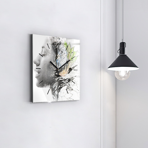 Reloj de pared cuadrado Rostro de mujer abstracto