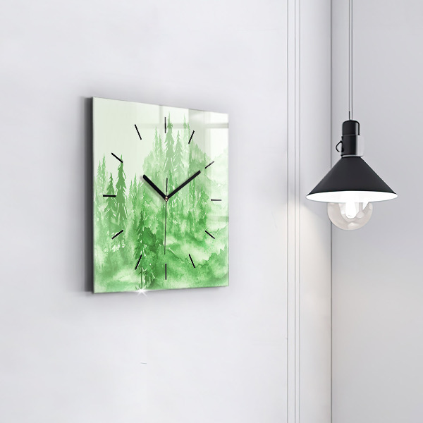 Reloj cuadrado Pintura de un bosque verde