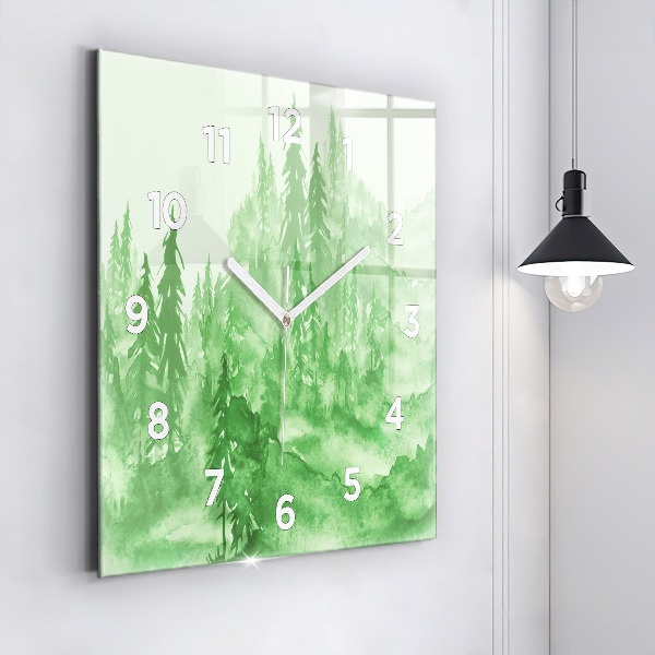 Reloj cuadrado Pintura de un bosque verde