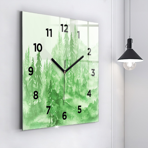 Reloj cuadrado Pintura de un bosque verde